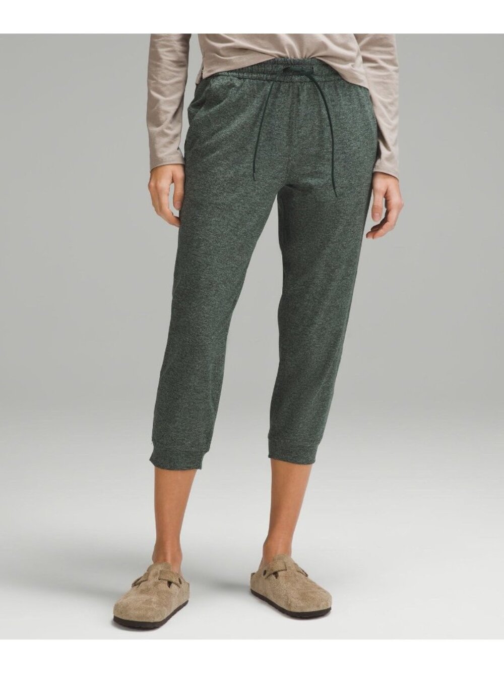 Lululemon Soft Jersey Mid-Rise Cropped Jogger Pant Heathered Green Size 14